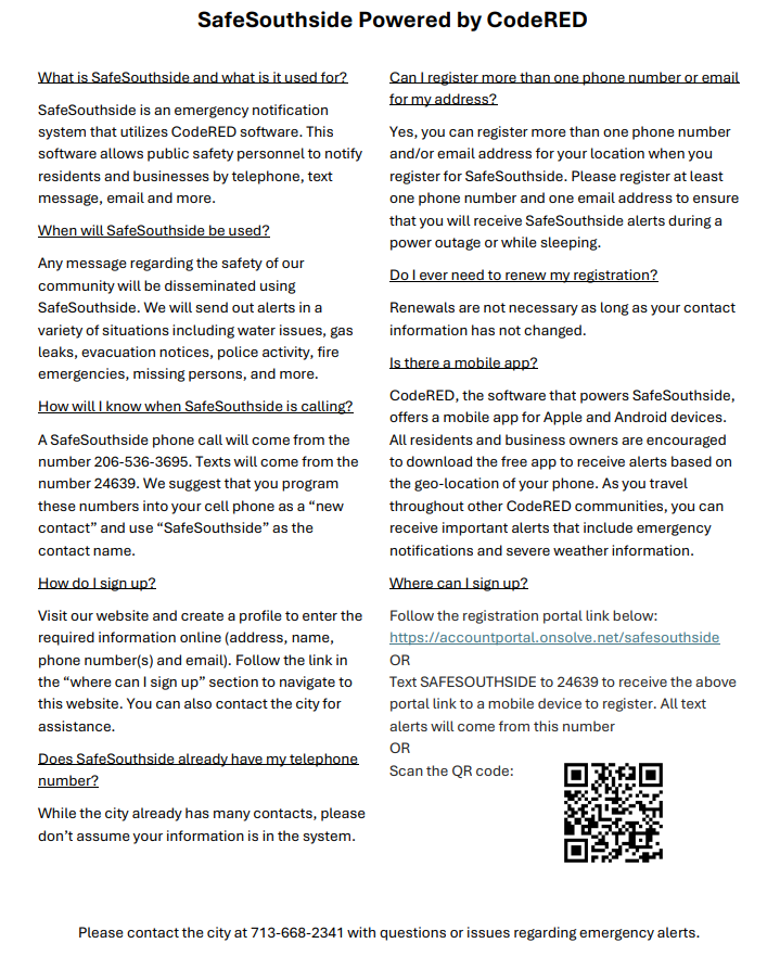 SafeSouthside CodeRed Flyer